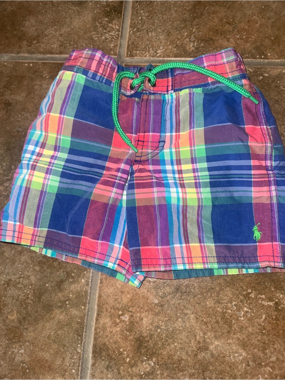 Polo by Ralph Lauren Toddler Plaid Swim Shorts in Blue and Green